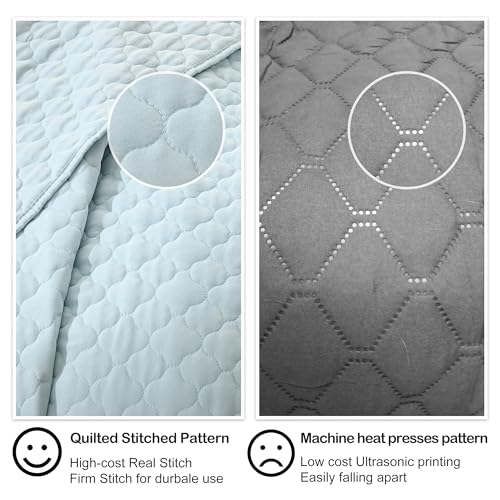 HORIMOTE HOME Quilt King Size Aqua Blue, Lightweight Quilt for Summer, Ultra-Soft Microfiber Modern Style Quilted Clouds Pattern Bedspread Quit Set 3 Pieces(1 Quilt and 2 Pillow Shams) - Thumbnail 5