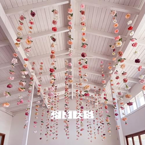 Image of Suncalla 12 Pcs 70.8 ft Wildflower Garland Pre Strung Artificial Hanging Flower Vine Backdrop Decor from Ceiling Floating Silk Floral Garland for Garden Wedding Bridal Shower(Blossom,Multicolor)