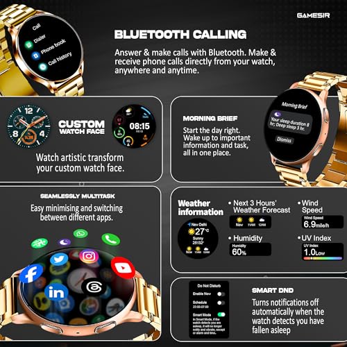 Image of GameSir Active 5 Smart Watch AMOLED Display 1.3 inch Screen, 360 * 360 Resolution, IP68 Waterproof with Multiple Watch Faces Bluetooth Calling Round Dial Smartwatch for Men & Women (Metal-Gold)