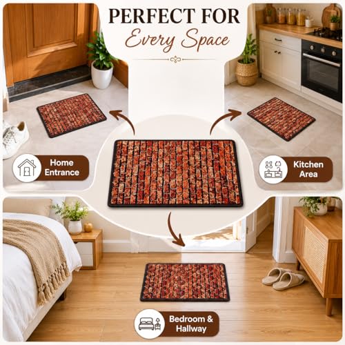 Image of Matz&More 3D Brick Floor Mat | 40x60 CM | Brown Red | Nylon Tufted Gel Baking Anti-Slip | Doormat for Home Entrance, Kitchen & Bedroom