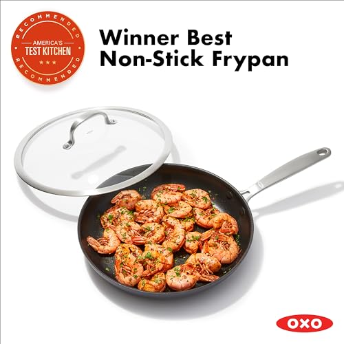 OXO Enhanced, 12" Frying Pan Skillet with Lid, Healthy Ceramic Nonstick, PFAS-Free, Stainless Steel Handle, Dishwasher Safe, Oven Safe, Black - Image 3
