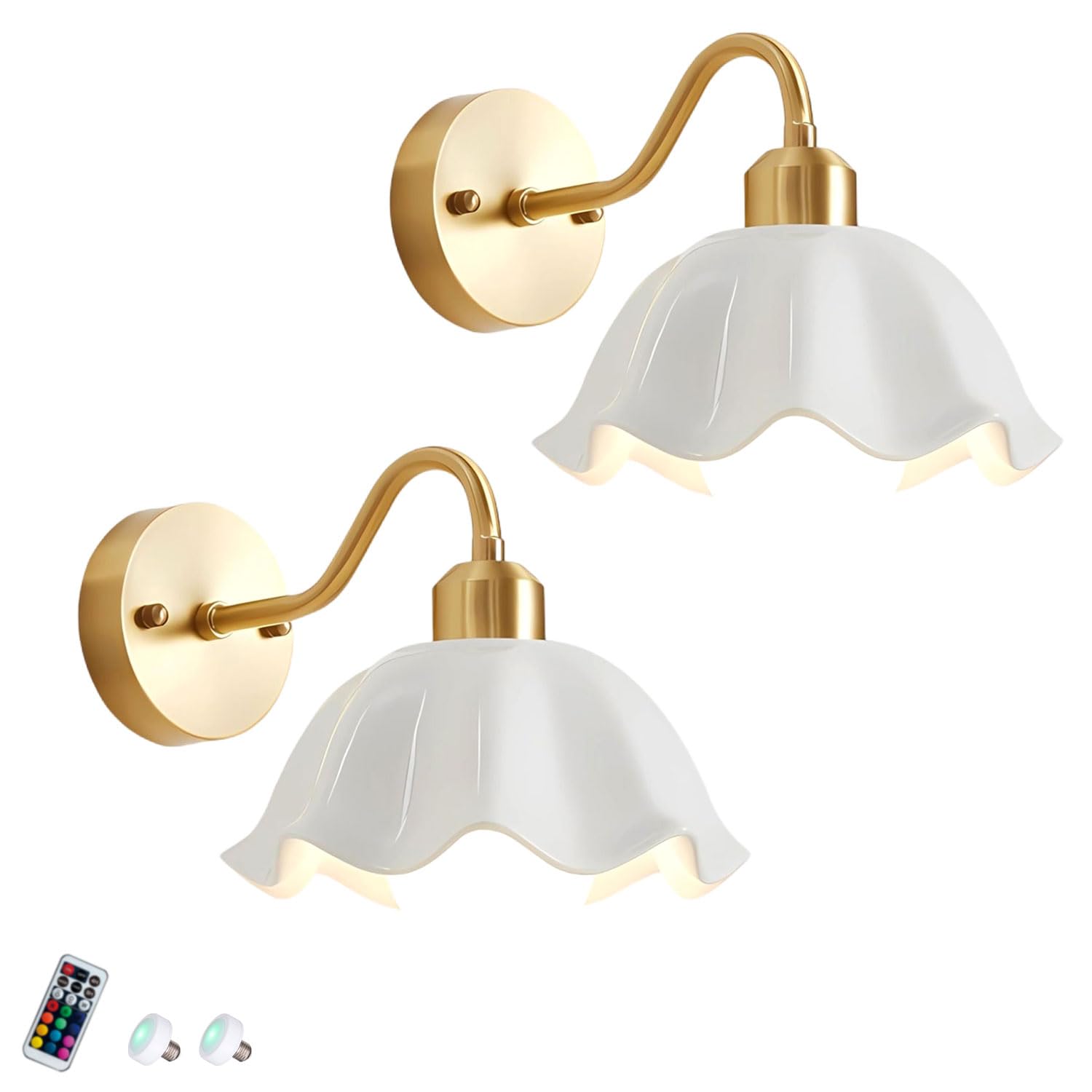 SMCCYYSD Wall Lamp Modern Brass Sconce Bedside Vintage White Sconces Nordic Vanity Light Dome Glass Farmhouse for Hallway, Bedroom, Living Room, Bedroom (Color : White-2)