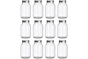 North Mountain Supply Quart Mason Jars with Regular Mouth and Silver Safety Button Lids
