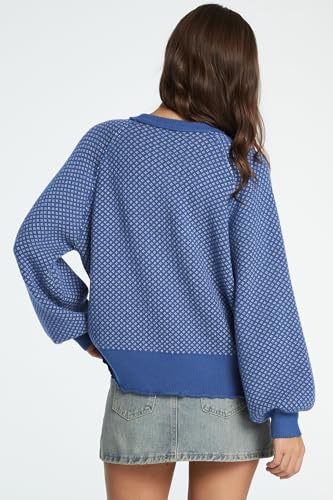 Image of D-Sun Crew Neck Sweater for Women Fall Winter Casual Long Lantern Sleeve Pullover Sweater Chunky Color Block Knit Ribbed Top