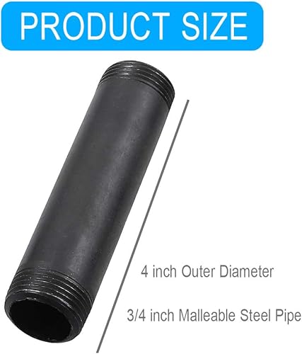 Vista 25 de Boquillas de acero maleable negro de 3/4 x 24 pulgadas, pezones de tubo roscado de 3/4 pulgadas, estilo vintage industrial Steampunk, paquete de 10