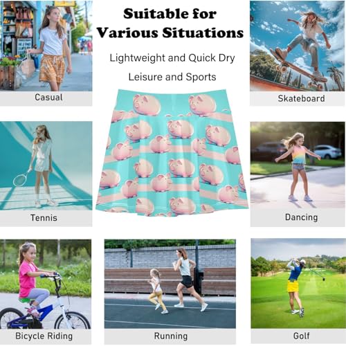 visesunny Girl's Golf Skirt Athletic 3D Cartoon Cute Piggy Tennis Skort Sport Activewear with Double Layer Pockets4