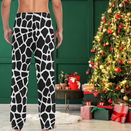visesunny Mens Pajama Pants Funny Giraffe Skin Black White Cotton Soft Men's Sleepwear Lounge Pants4