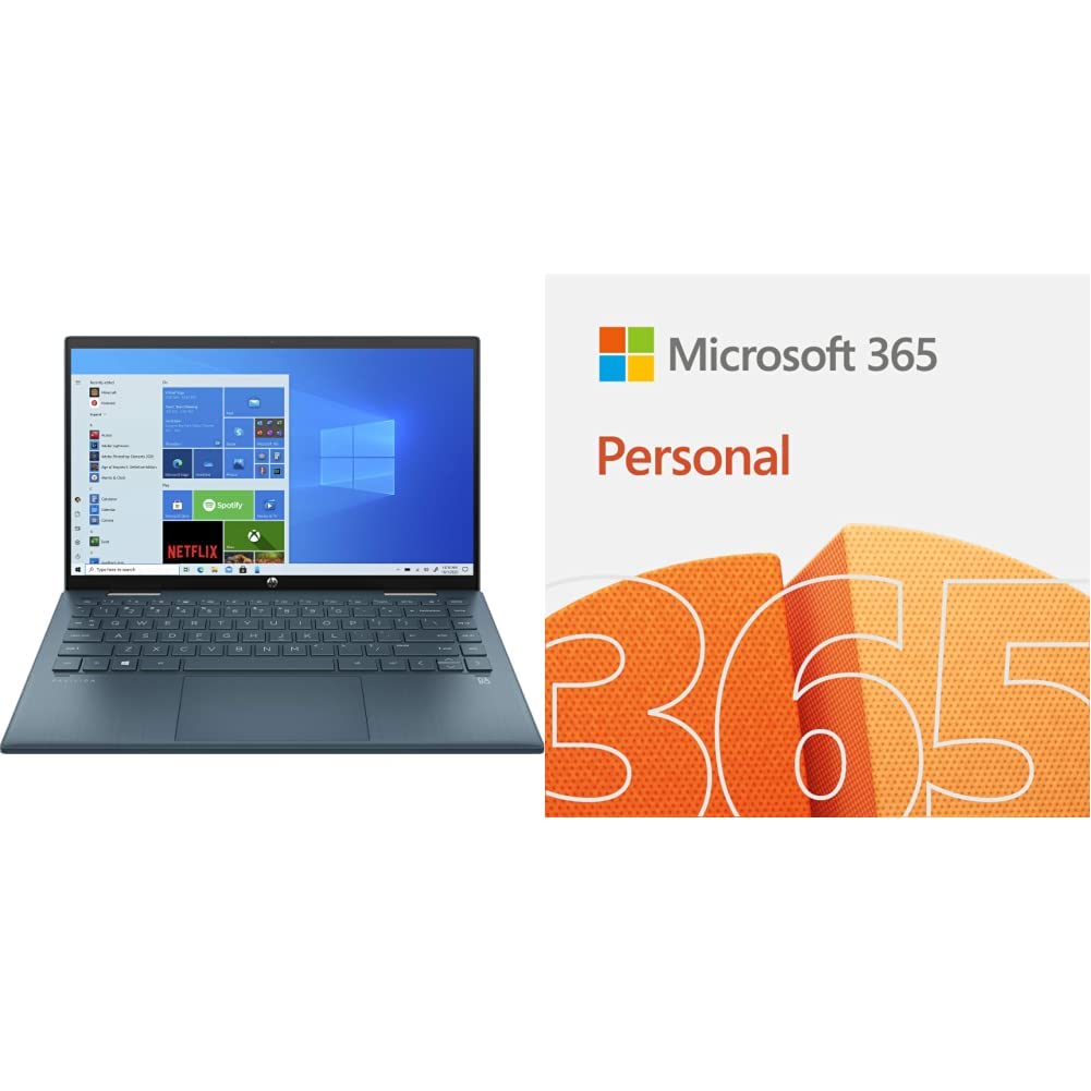 HP Pavilion x360-2 in 1 Laptop 14-dy0012ne, 14" FHD Touchscreen, Intel® Core™ i5, 8GB RAM, 512GB SSD, Intel® Iris® Xᵉ Graphics, Windows 10, EN AR KB., Blue, 40M11EA & Microsoft M365 Personal, White