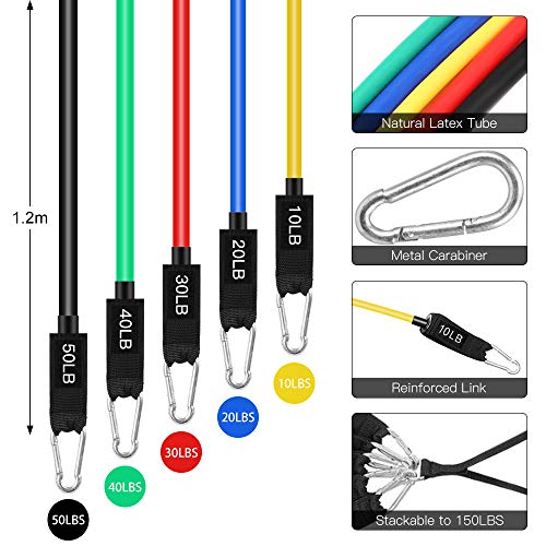 Andoer Conjunto de 11 peças de bandas de resistência de treino com 5 bandas de tubo de exercício Ban