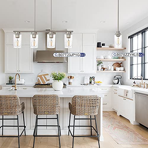 Todoluz 4-Lights Kitchen Island Pendant Light Fixture With Seeded Glass Shade, Brushed Nickel Hanging Ceiling Lighting For Farmhouse Dining Room #TOP5