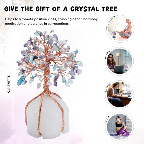 Image of Fluorite Crystal Tree of Life Natural Quartz Stone Base 5-6 inch Spiritual