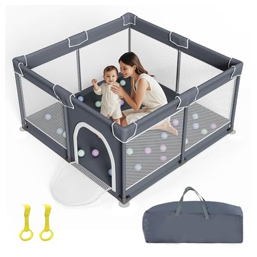 Grobeybees Playpen for Babies and Toddlers, Large Baby Playpen, Baby Playard, Indoor & Outdoor Play Pen, Sturdy Safety Baby Play Yard with Soft Breathable Mesh (Grey)
