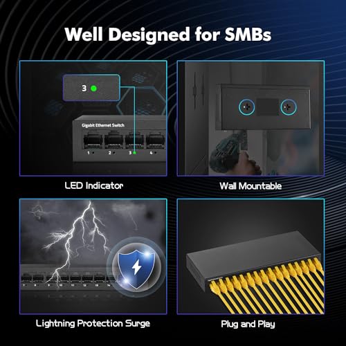 Image of 16 Port Gigabit Switch, 16 x 100 /1000Mbps Ports, Metal Unmanaged Fanless Pluy and Play YuLinca Network Switch