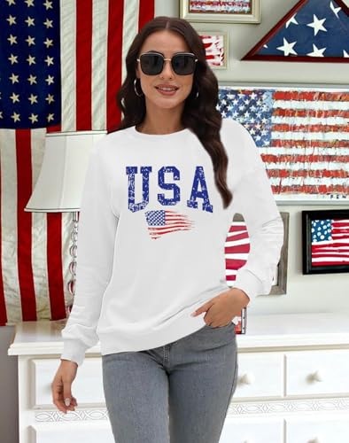 Image of LAZYCHILD USA Sweatshirt Women American Flag Shirt Patriotic TShirt Stars Stripes Pullover 4th of July Tee Tops