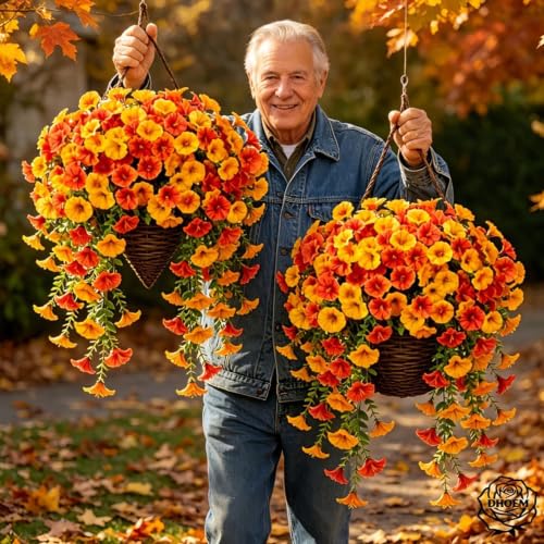 30" Large Artificial Cascading Petunia Fall Basket Wreath for Front Door (Orange) - image 6