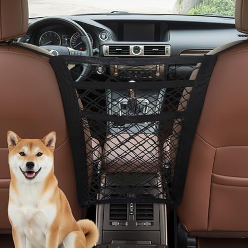 LQDXZQ Dog Car Barrier, 3-Layer 4-Side Mesh Pet Divider Dog Barrier for Car, Dog Barrier for SUV Universal Fit Stretchable Easy Install Car Organizer
