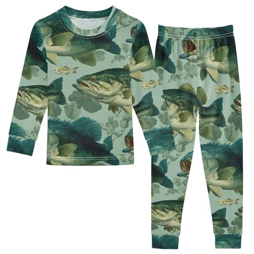 Pajama Sets Long Sleeve Fish Life Pattern Print Soft Comfy Sleepwear 2 Piece PJS 3-8T