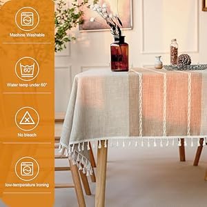 BESBESME Farmhouse Table Cloth Waterproof Boho Style,Kitchen Dining Room Briaded Tablecloths for Rectangle Tables, Washable Wrinkle Resistant Table Cover(Oblong,55''x86'',6-8 Seats, Khaki) BESBESME Farmhouse Table Cloth Waterproof Boho StyleKitchen Dining Room Briaded Tablecloths for Rectangle Tables Washable Wrinkle Resistant Table CoverOblong55x866 8 Seats Khaki