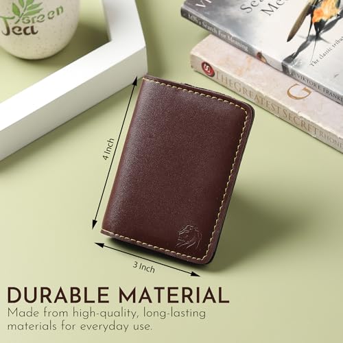 Image of VEMILIO Vegan Leather Card Holder Wallet for Men & Women | Slim Bi-Fold Design | RFID Protected | Button Closure | 3-4 Card Slots | Durable & Travel-Friendly (Brown)