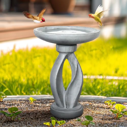 Image of SunJet 21.8 Inch Heigh Modern Concrete Bird Bath - Sleek & Minimalist Design, birdbath Sturdy & Elegant, Enhances Garden, Patio, Yard, Lawn Decor