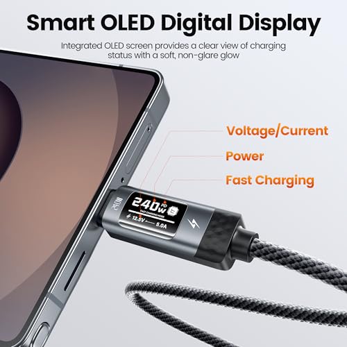 toocki 240W USB C auf USB C Kabel Schnellladekabel USB C USB PD3.1 Nylon USB Typ C Ladekabel mit LED Display für iPhone 17 Pro Max, iPhone 16, Samsung S24 S23 S22 S21, MacBook Pro/Air (2M)