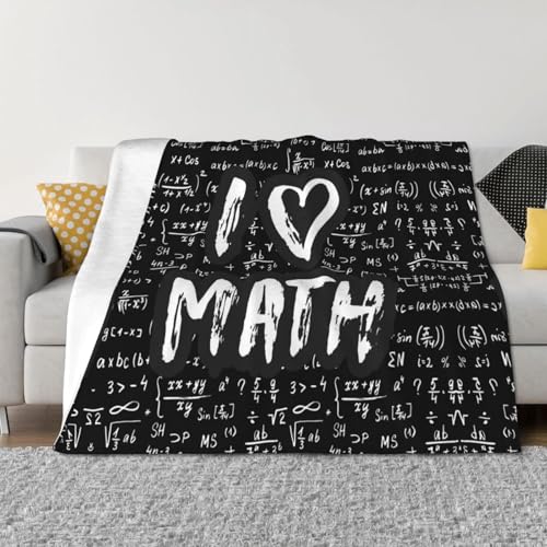 Manta para sofá con texto en inglés "I Love Math", suave, cómoda, ligera, acogedora, cálida, manta de franela de felpa mullida y mantas para sofá y cama para todas las estaciones
