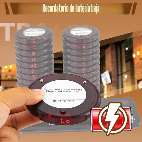 Miniatura 5 de Retekess Td163 Buscapersonas Restaurante, 30 Buscapersonas, Sistema De Llamadas Restaurante, 400m, 31 Modos De Llamada, 20 Horas En Espera, Llamador Buscapersonas Para Restaurantes, Hoteles
