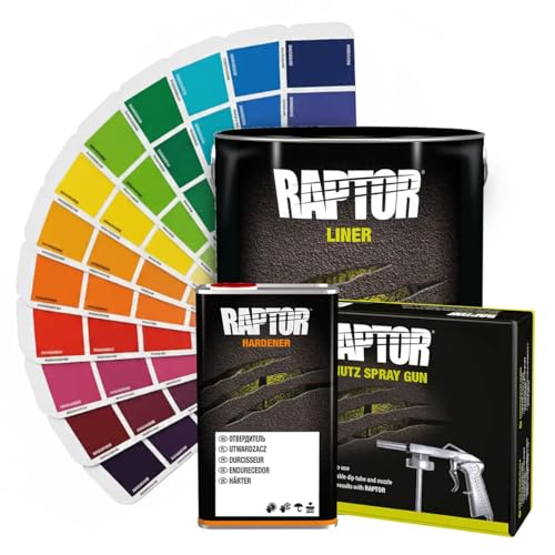 Generisch RAPTOR Lack Schwarz inkl. Härter & Lackierpistole - kratzfeste Beschichtung für Fahrzeuge - Standard Schwarz