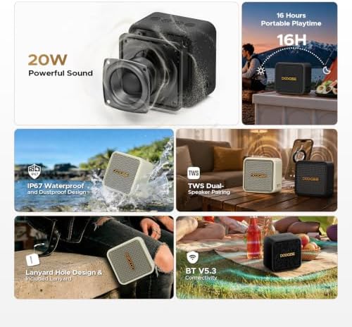 Portable Bluetooth Speaker, Compact Wireless Speaker with Deep Bass, Loud Stereo Sound, IP67 Waterproof/Dustproof, 16-Hour Playtime, TWS Pairing, USB, AUX, TF Card, for Home, Travel, and Outdoor - 1