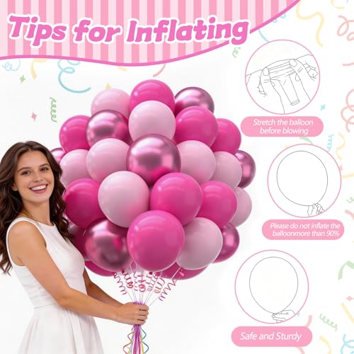 Image of 160Pcs Pink Balloons Metallic Pink Balloon,12 Inch Hot Pink Balloons Pink Metallic Pink Latex Balloons for Wedding,Baby Shower,Princess Theme Party Decorations