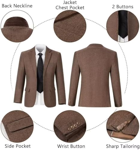 Retro Men Suit 3 Piece Tweed Herringbone Men's Suits Wool Jacket Tuxedos Wedding Grooms Blazer Vest Pants Set Prom3