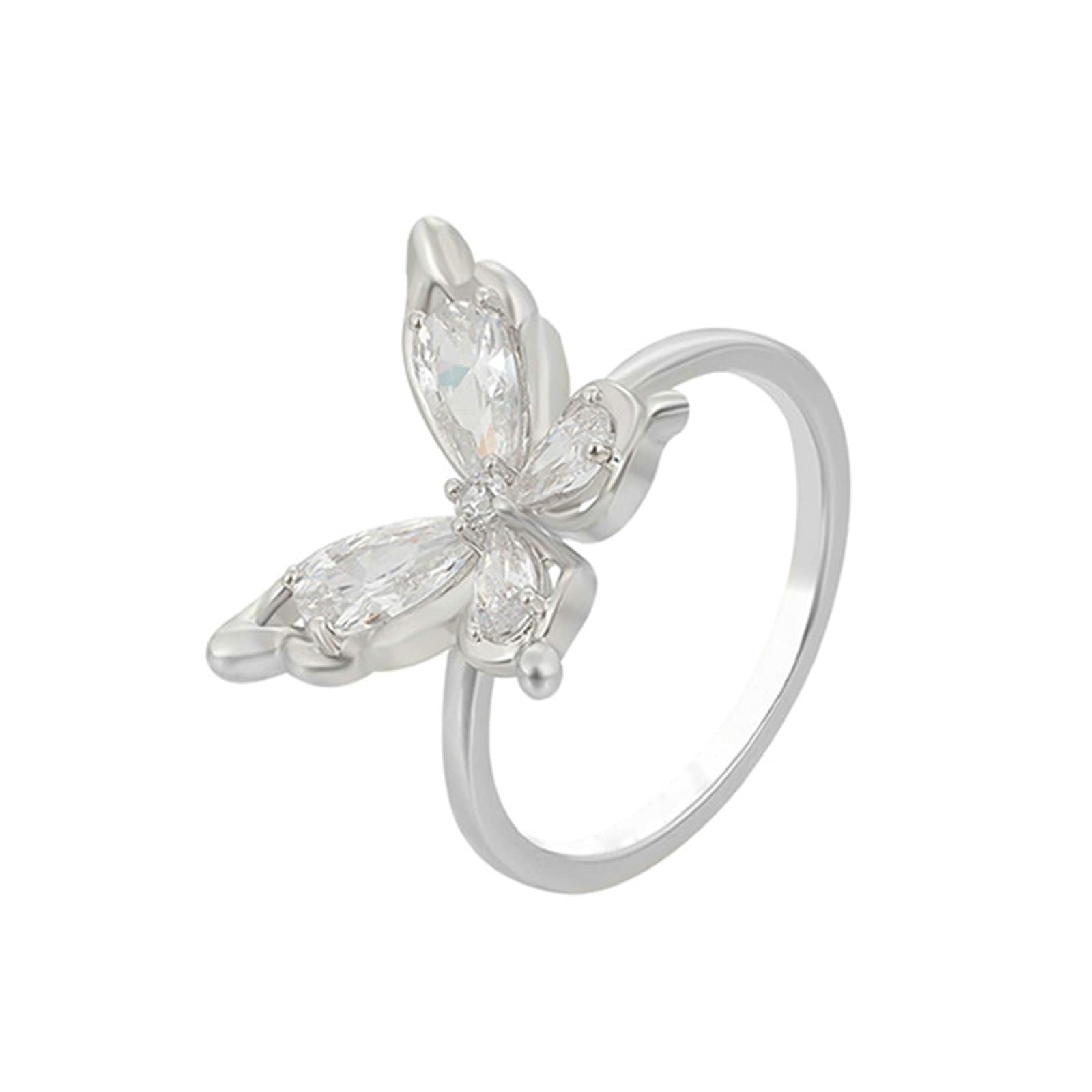 Alianzas de oro blanco Au750 de 18 quilates con gota de moissanita y mariposa