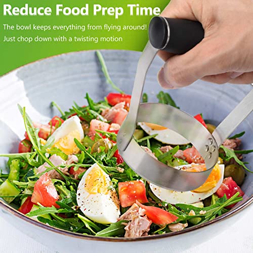 Hulisen Plain Edge Food Chopper, 3 Inch Manual Hand Chopper Dicer, Stainless Steel Round Handheld Food Cutter With Grip Handle, Chop Cabbage, Boiled Egg, Nut, Fruit, Vegetable, Meat For Salad #TOP1
