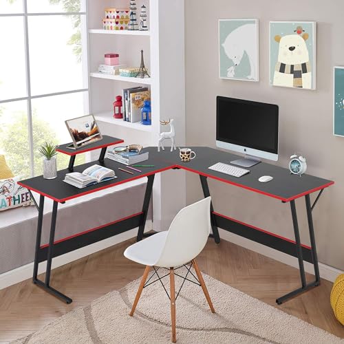 Haiput Wam L Shape Desk Sturdy L-Shaped Gaming Desk with Large Wooden Desktop for Home Office, Corner Desk for Small Space, Easy to Assemble, ComputerDesk