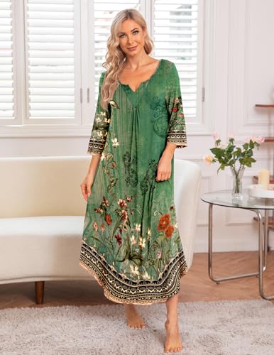 Ekouaer Long Nightgown for Women 3/4 Sleeves Nightshirt Maxi Sleep Dress Plus Size Loungewear Full Length Sleepwear2