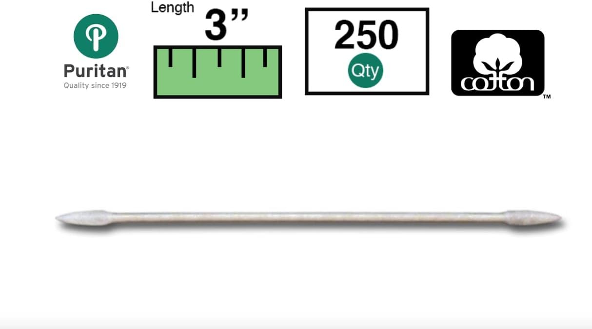 Puritan Cotton Swab, Double Cone Hard Sharp Point Tip, Paper Shaft, 250/Pack