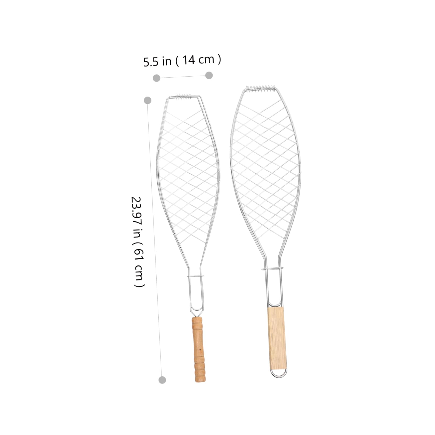 BESPORTBLE 2Pcs Fish Grill Basket with Wooden Handle Net Rack Wire Frame for Outdoor Bbq Easy to Clean Durable Barbecue Clip for Fish Shrimp