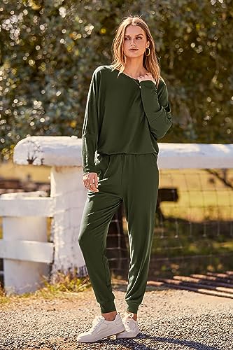 Image of PRETTYGARDEN Women's Fashion Outfits 2 Piece Sweatsuit Solid Color Long Sleeve Pullover Long Pants