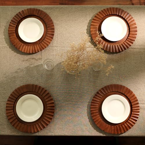Plato cargador artesanal de madera 13 pulg color chocolate miniatura 2