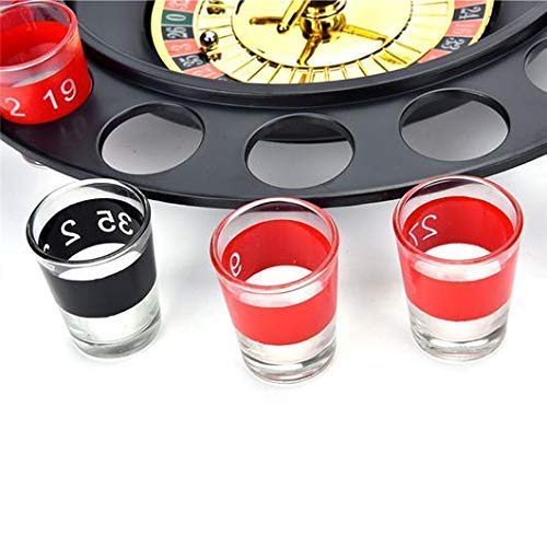 Image of Go Hooked Roulette Drinking Game Set with Spinner Wheel and Shot Glasses | Includes 2 Balls and 16 Shot Glasses | Party Table Games for Gatherings, Celebrations and Events | Reusable Board Set
