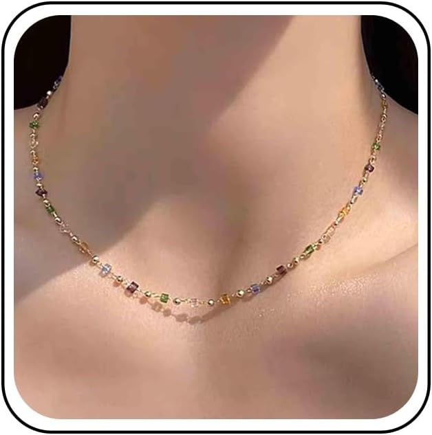 Bohemia colorful choker necklace with tiny rainbow seed beads