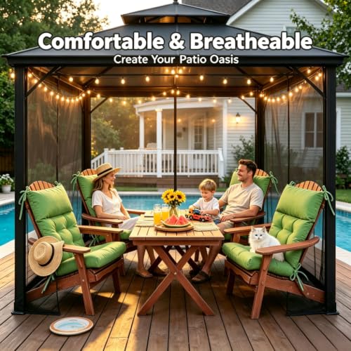 Image of QILLOWAY Outdoor Rocking Chair Cushions Set of 4, 100% Polyester Waterproof Patio Rocking Chair Cushion, High Back Weatherproof Chair Pad for Adirondack & Outdoor Furniture, Green