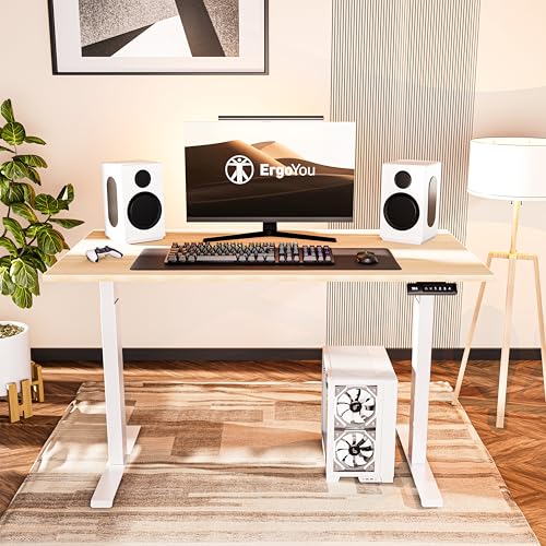 Image of ErgoYou - Electric Height Adjustable Standing Table - Dual Motor 3 Stage - 125 Kg Max Weight Capacity - E15 Series - Ergonomic Sit Stand Computer Desk (Maple, 47 x 23.5 inches)