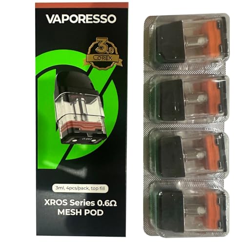 Vaporesso XROS Series 0.6Ω Mesh Pod（COREX 3.0）3ML 4pcs Compatible with XROS 4 Kit/XROS 4 MINI Kit/XROS 4 NANO Kit/XROS 5 Kit/XROS 5 Mini Kit - No Nicotine...