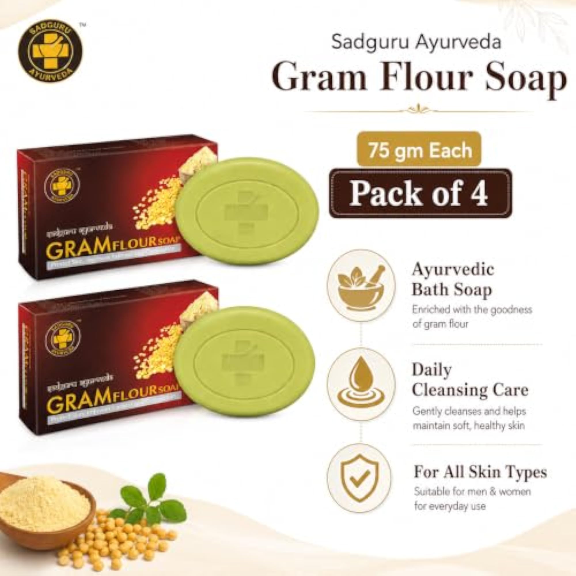 Sadguru Ayurveda Gram Flour Soap, Pack Of 6