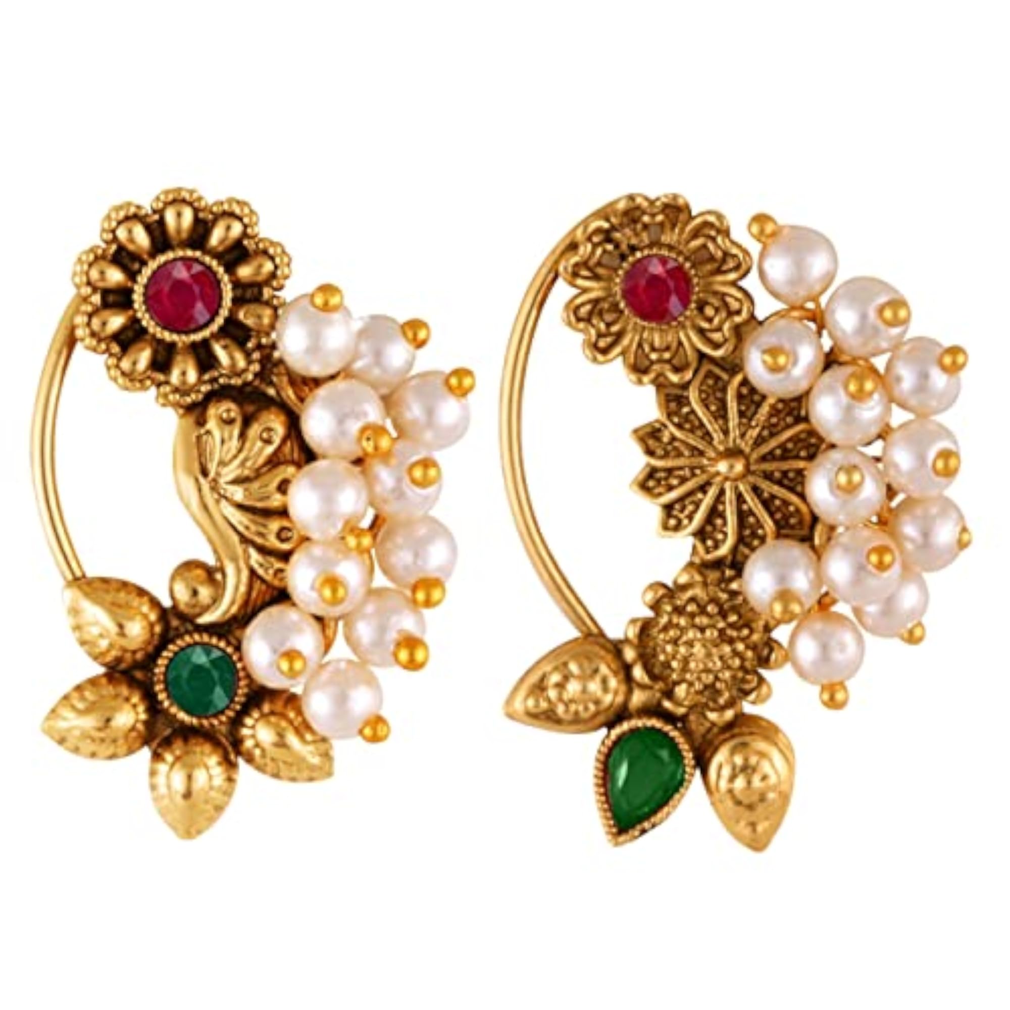 Women's Elegant Peacock Style Cubic Zirconia Bead Studded Nose Ring