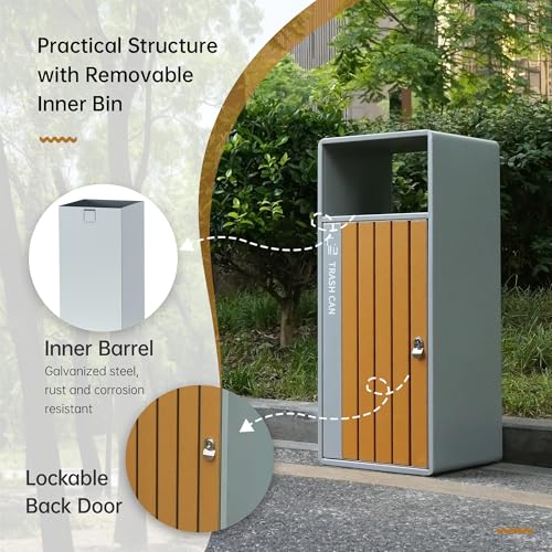CrazyAnt Outdoor Commercial Trash Can with Lid- Steel Heavy-Duty, Durable Metal Garbage Bin with Removable Bin, Locking Door for a Modern Look in Parks, Malls, Parkings & High Traffic Areas - Image 3