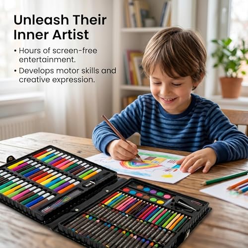 Image of Kitchen Bloom Color Kit Art Set for Kids,145 Pieces Drawing Kit with Colour Pencils,Oil Pastels,Paint Brushes,Water Colours,Marker Pens,Color Set for Kids(Plastic(150 pcs)),Ink Color-Multicolor