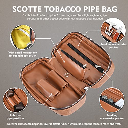 Scotte Pu Leather Tobacco Smoking Wood Pipe Pouch Case/Bag For 2 Tobacco Pipe And Other Accessories(Does Not Include Pipes And Accessories) #TOP3