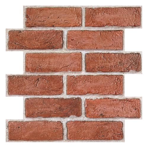 SMOOSTIKC 3D Faux Brick Wall Panels -10 Pcs of 11.8'X11.8' Small Size Thin PVC Fake Orange Brick Peel and Stick Paneling Wallpaper Textured Wall for Kitchen Backsplash,Bathroom and Interior Decor